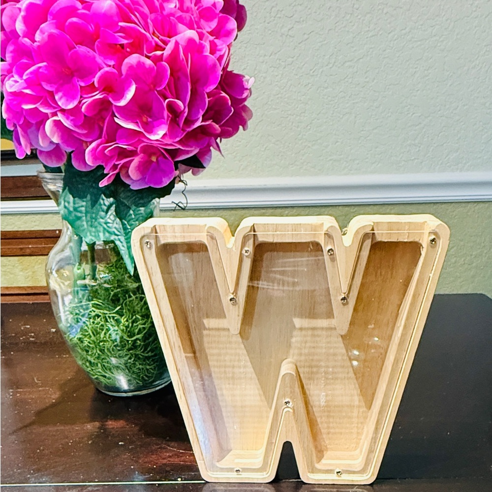 Wooden Letter W coin piggy bank